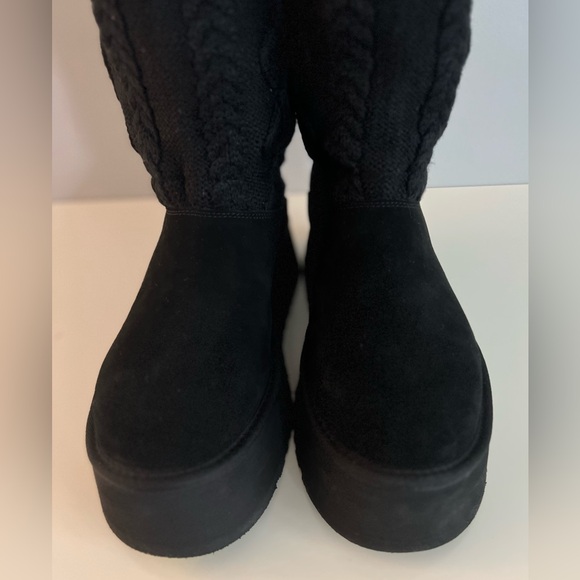 UGG Cable Sweater Letter Platform Shearling Lined Suede Boot Womens 8.5 9 40 - Picture 17 of 17